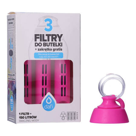 3x Filtr do butelki DAFI + zakrętka (SOFT) różowy
